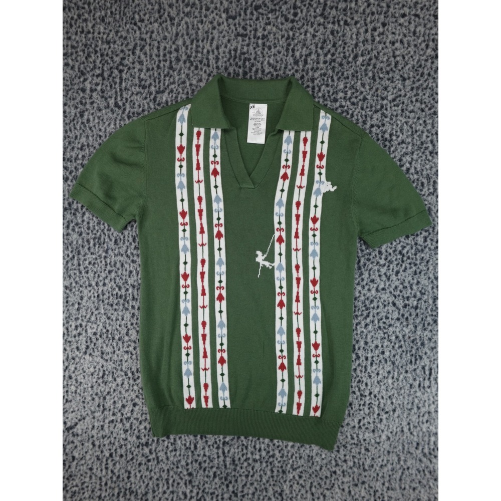 Disney Peter Pan Knit Polo Shirt Mens‎ XS Green  Vertical Stripe Tinkerbell